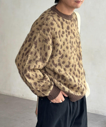 仿馬海毛全印花針織套頭衫