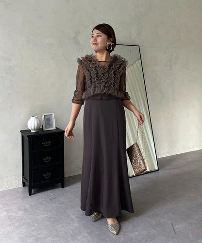 【MOMO】透視荷葉邊吊帶疊穿連衣裙