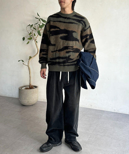 仿馬海毛全印花針織套頭衫