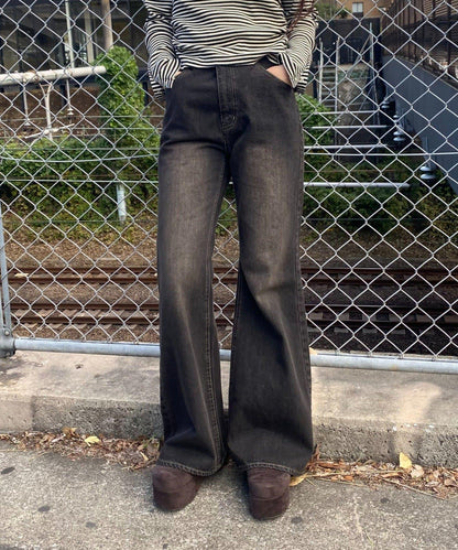 【可調節腰圍/兩種尺碼】喇叭牛仔褲