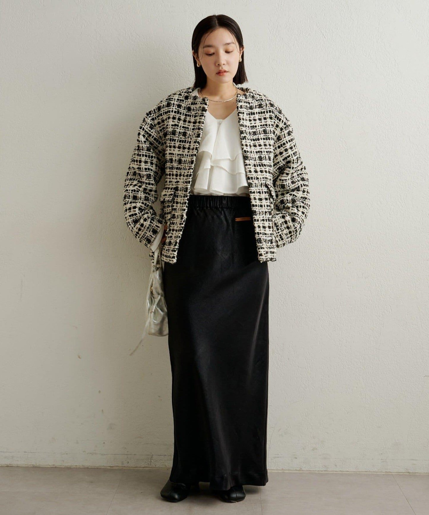 可搭配套裝穿著無領花呢夾克