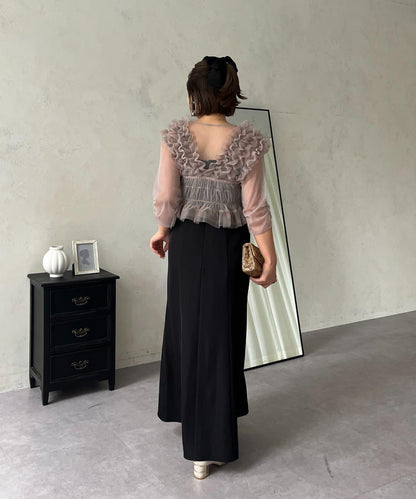 【MOMO】透視荷葉邊吊帶疊穿連衣裙