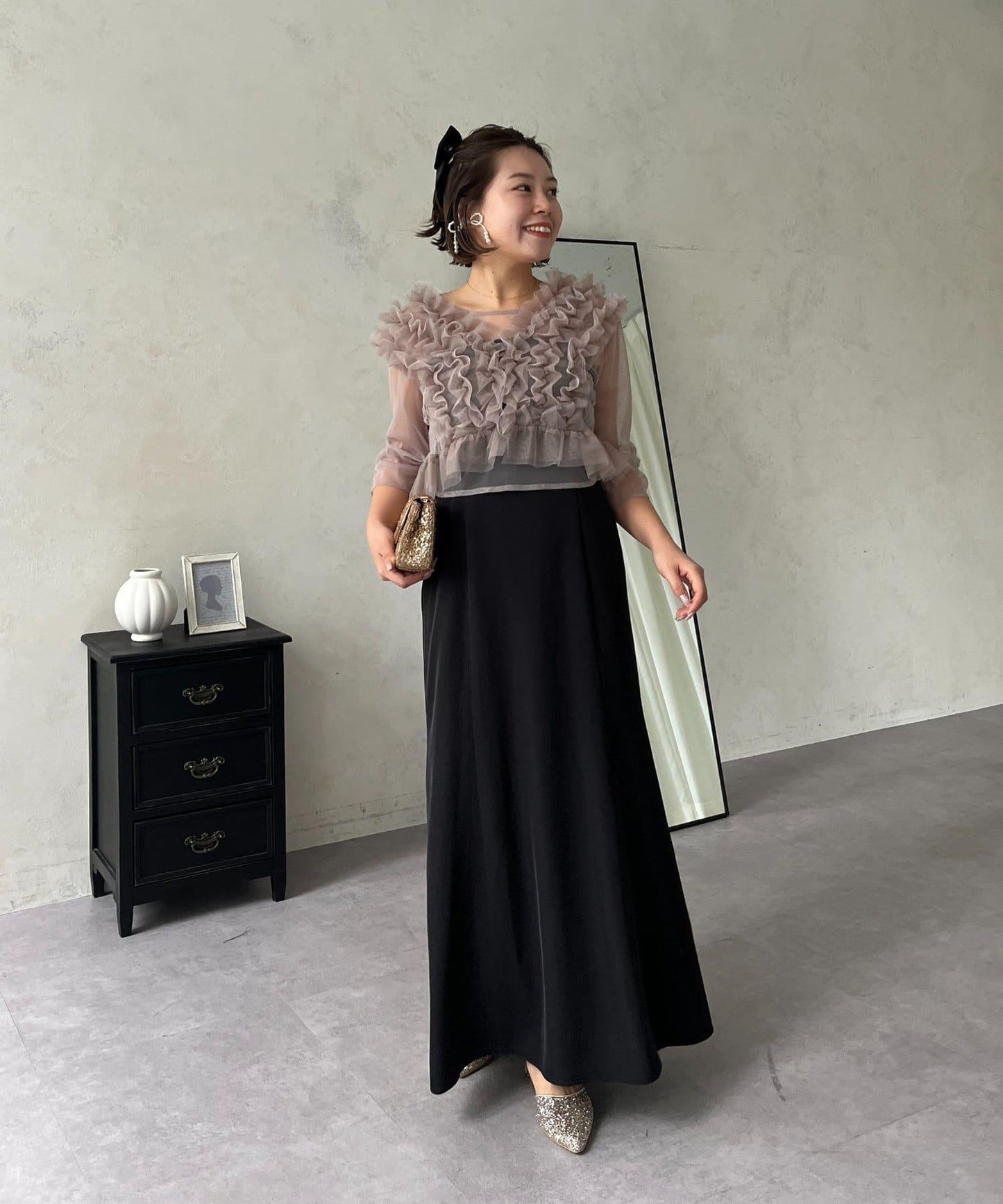 【MOMO】透視荷葉邊吊帶疊穿連衣裙