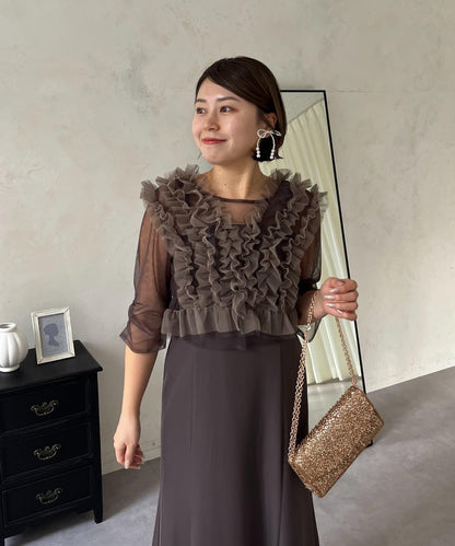 【MOMO】透視荷葉邊吊帶疊穿連衣裙