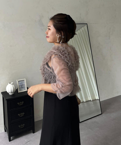 【MOMO】透視荷葉邊吊帶疊穿連衣裙