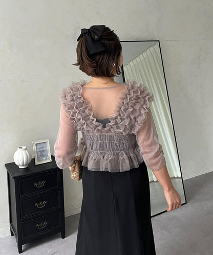 【MOMO】透視荷葉邊吊帶疊穿連衣裙