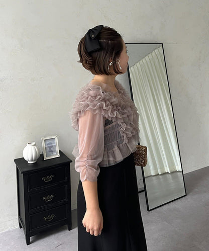 【MOMO】透視荷葉邊吊帶疊穿連衣裙