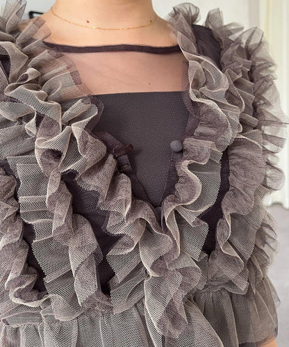 【MOMO】透視荷葉邊吊帶疊穿連衣裙