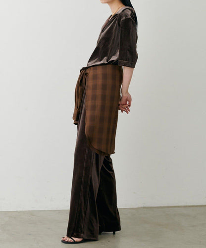 【LARUTA】側邊拼接天鵝絨長褲