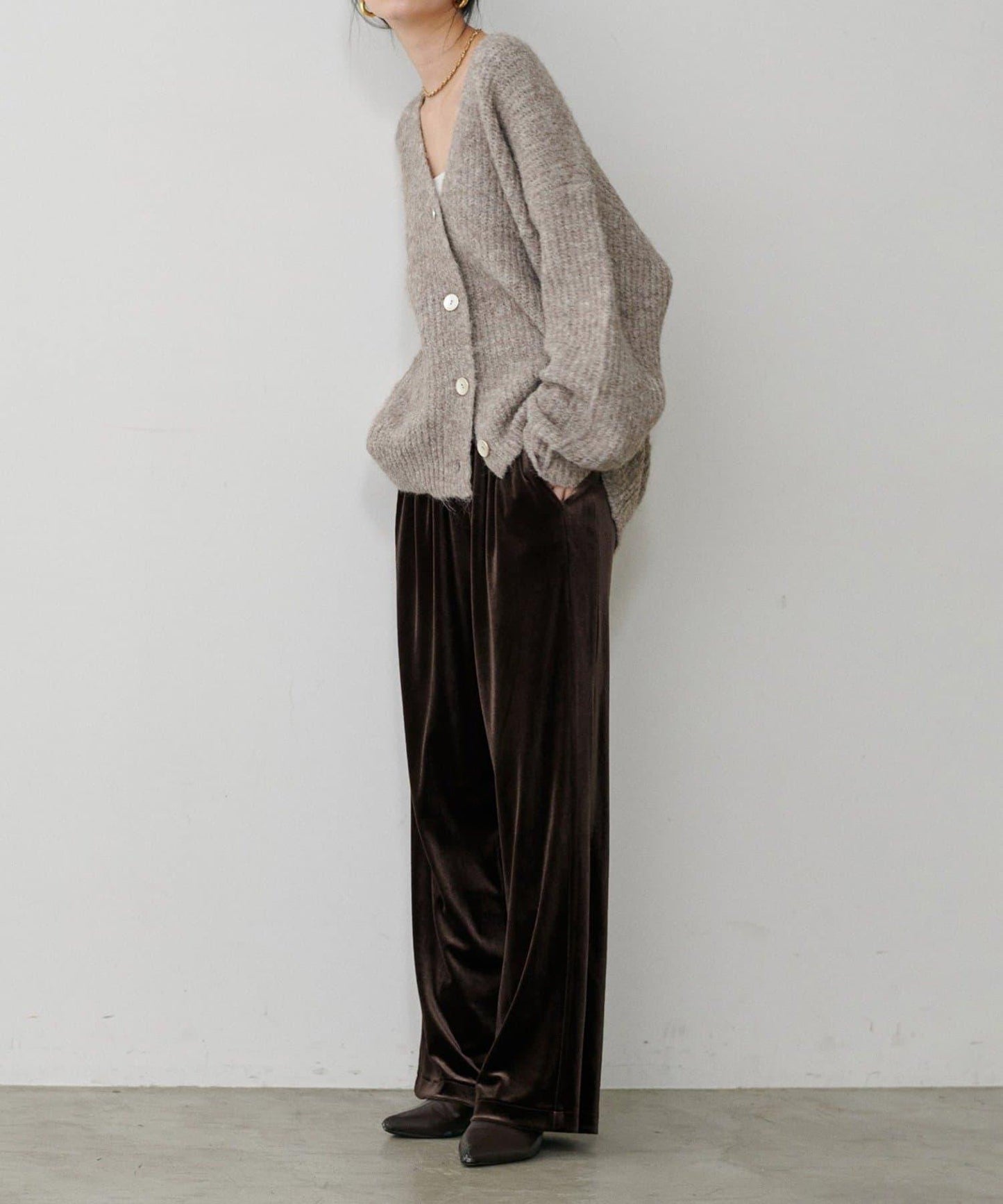 【LARUTA】側邊拼接天鵝絨長褲