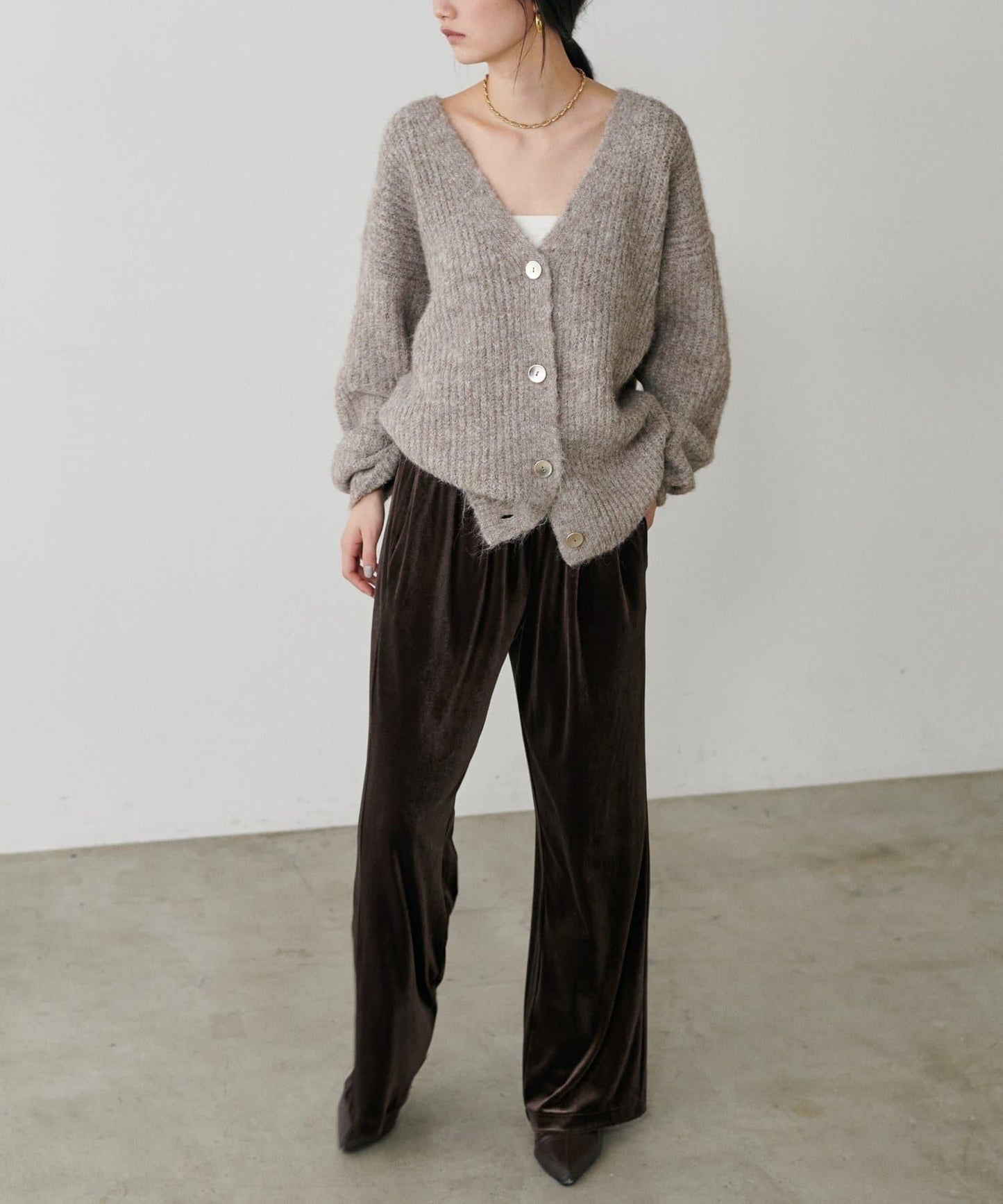 【LARUTA】側邊拼接天鵝絨長褲