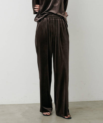 【LARUTA】側邊拼接天鵝絨長褲