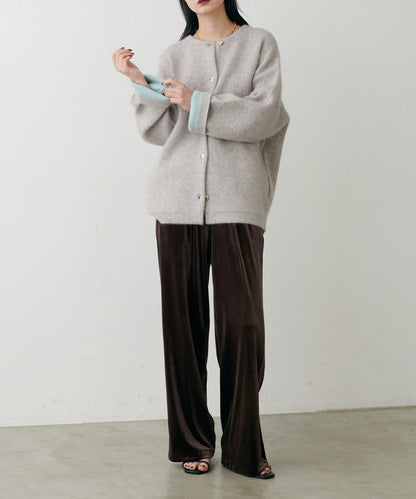 【LARUTA】側邊拼接天鵝絨長褲