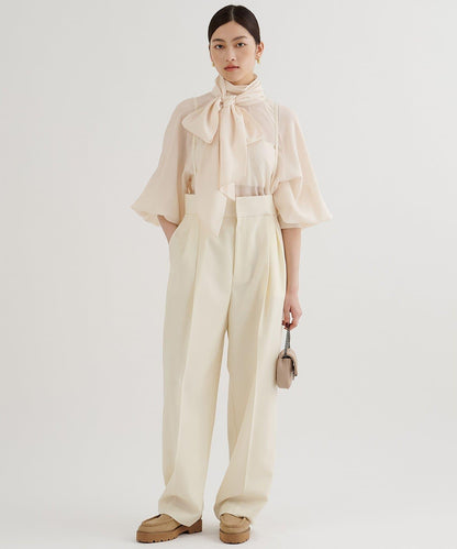 高腰褶皺長褲