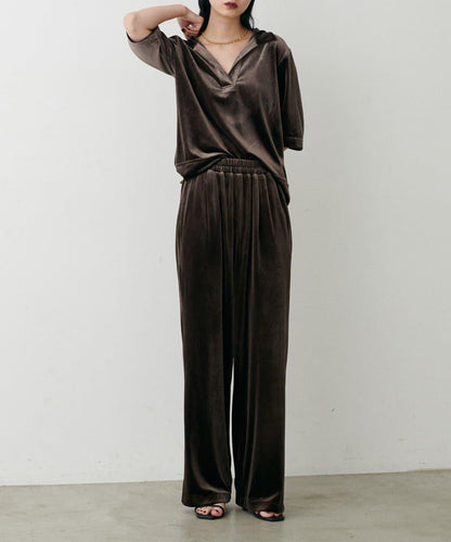 【LARUTA】側邊拼接天鵝絨長褲