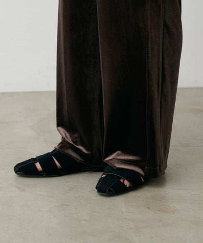 【LARUTA】側邊拼接天鵝絨長褲