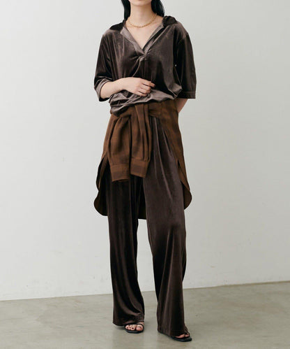 【LARUTA】側邊拼接天鵝絨長褲