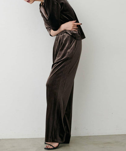 【LARUTA】側邊拼接天鵝絨長褲