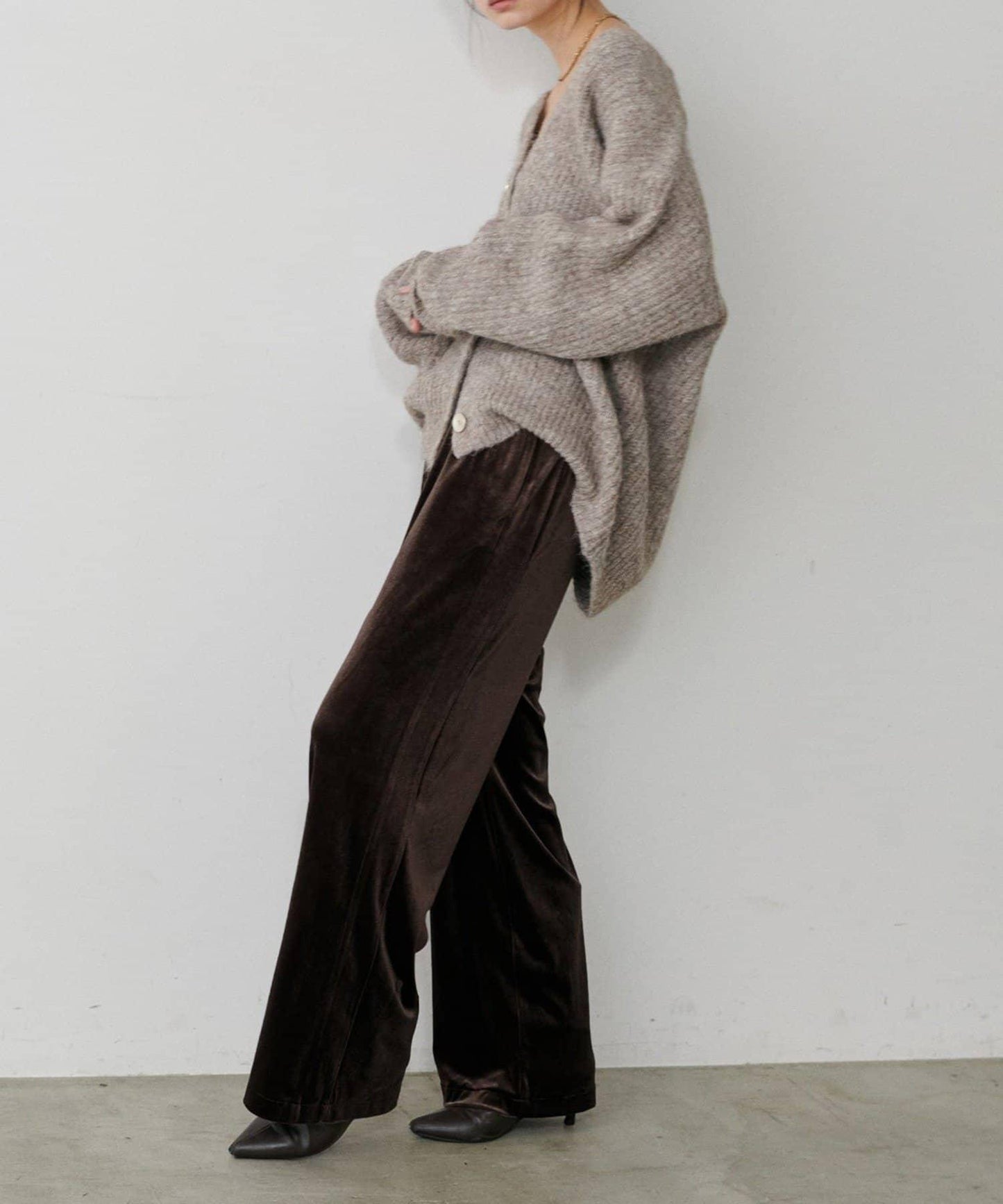 【LARUTA】側邊拼接天鵝絨長褲