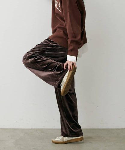 【LARUTA】側邊拼接天鵝絨長褲