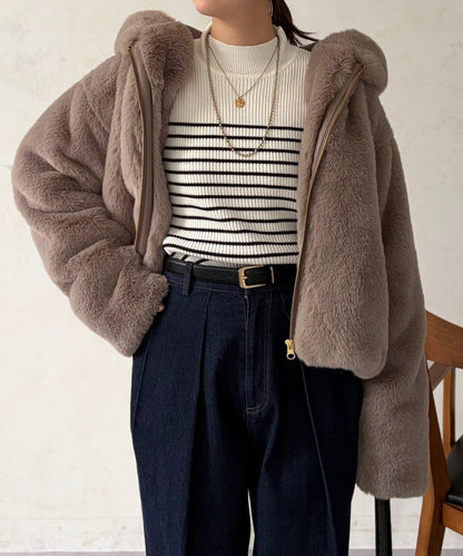 仿皮草拼接羊羔絨夾克