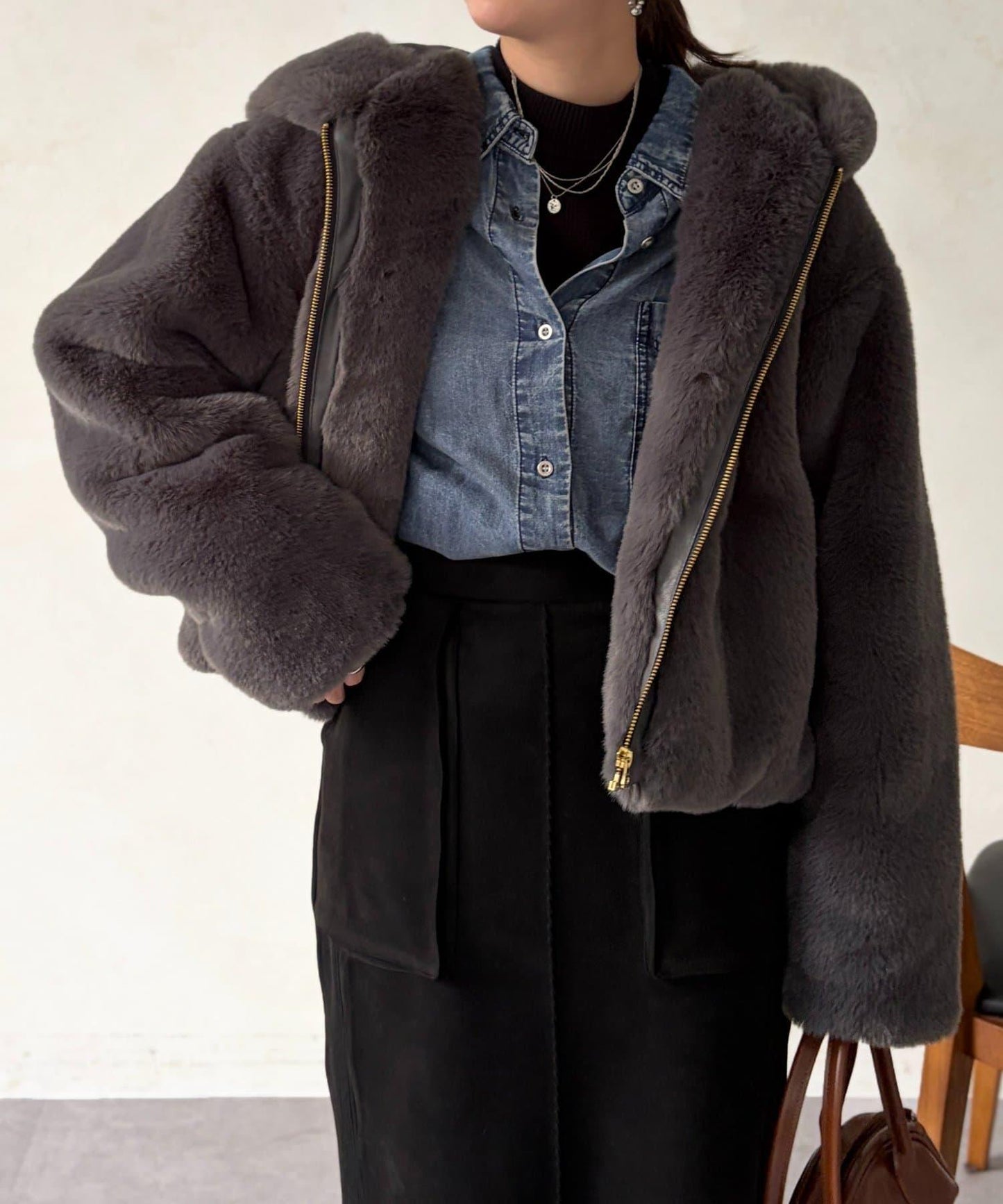 仿皮草拼接羊羔絨夾克