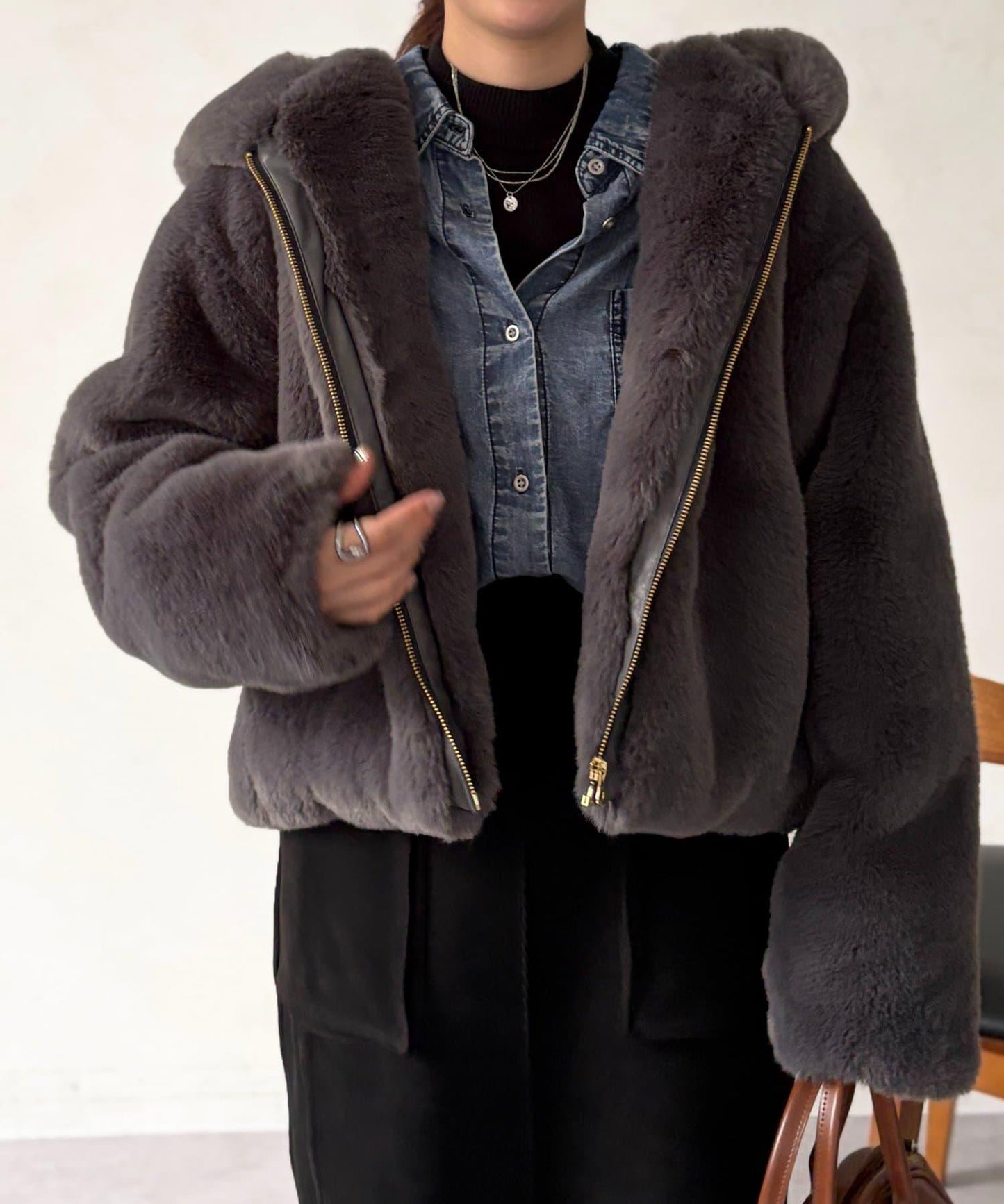 仿皮草拼接羊羔絨夾克