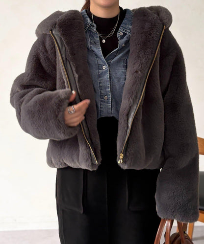 仿皮草拼接羊羔絨夾克