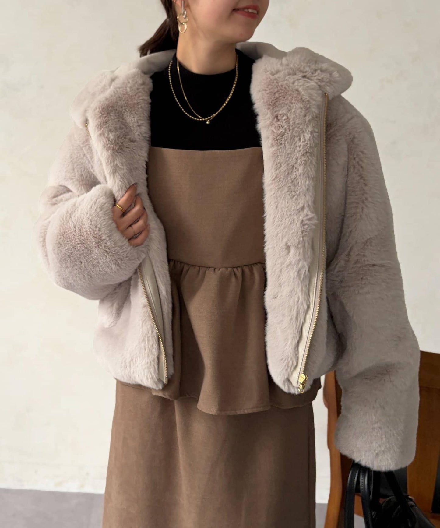 仿皮草拼接羊羔絨夾克