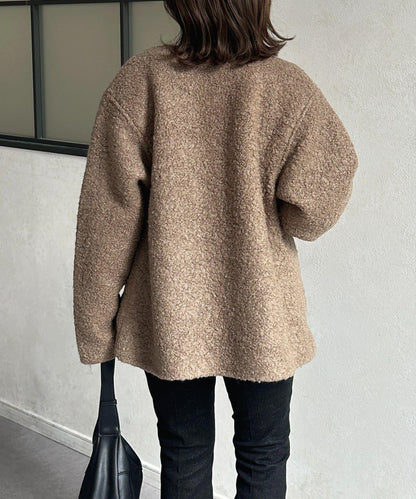 金色紐扣無領羊羔絨夾克