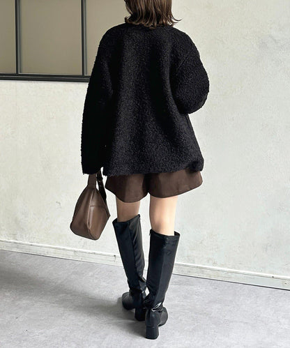 金色紐扣無領羊羔絨夾克