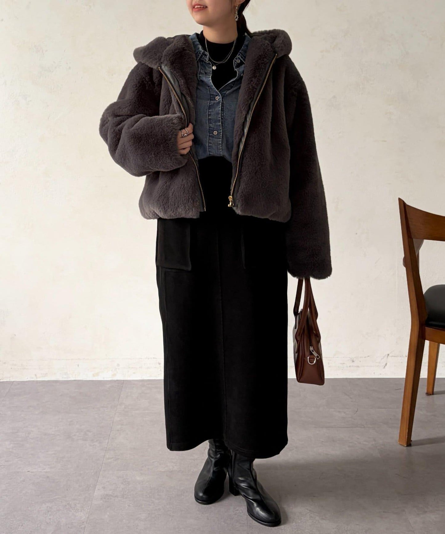 仿皮草拼接羊羔絨夾克