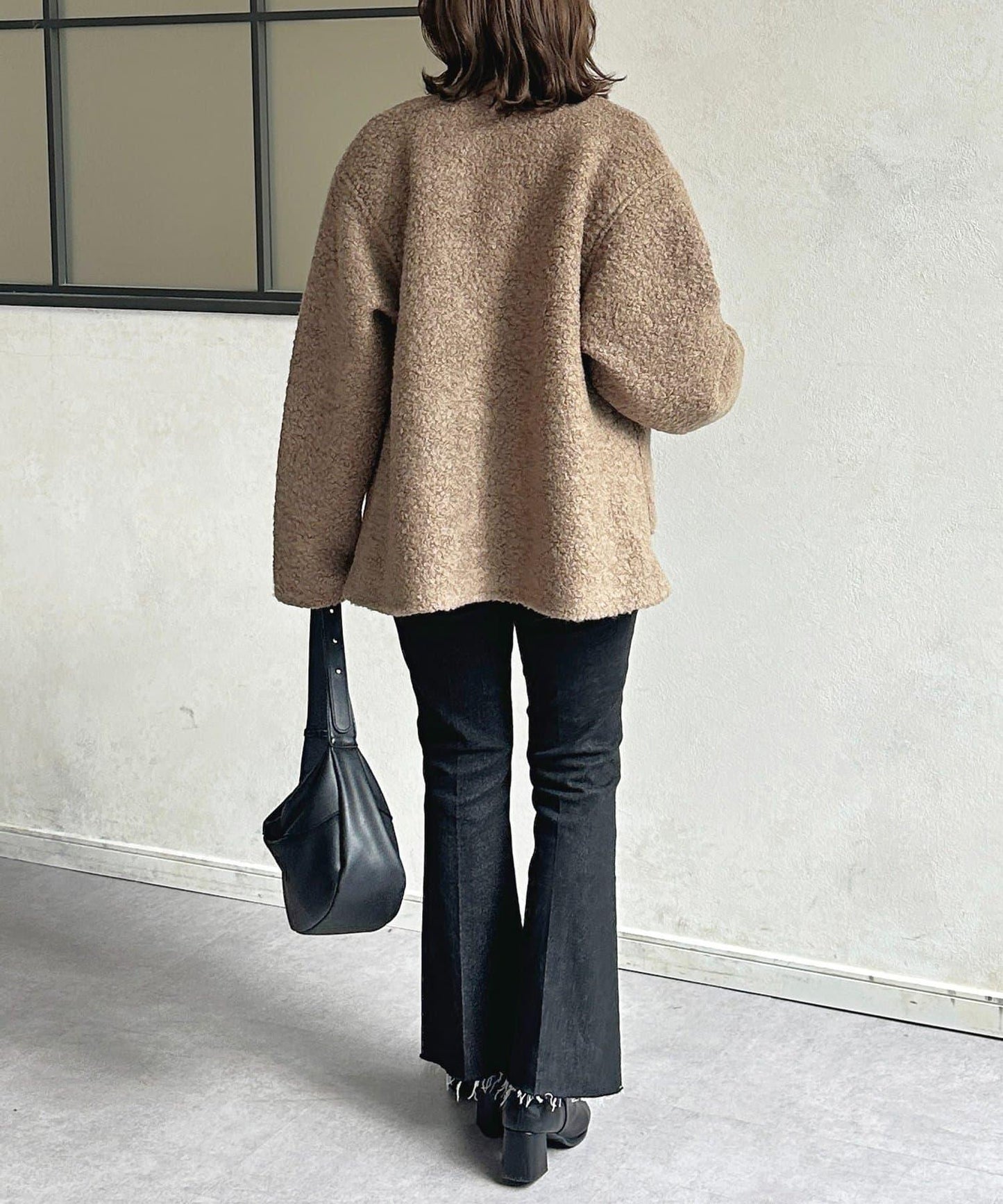 金色紐扣無領羊羔絨夾克