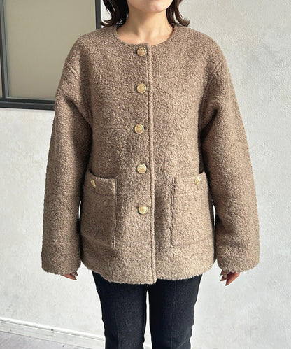 金色紐扣無領羊羔絨夾克