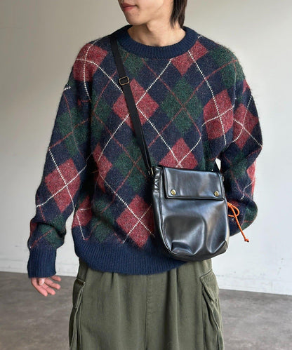 仿馬海毛格紋針織套頭衫