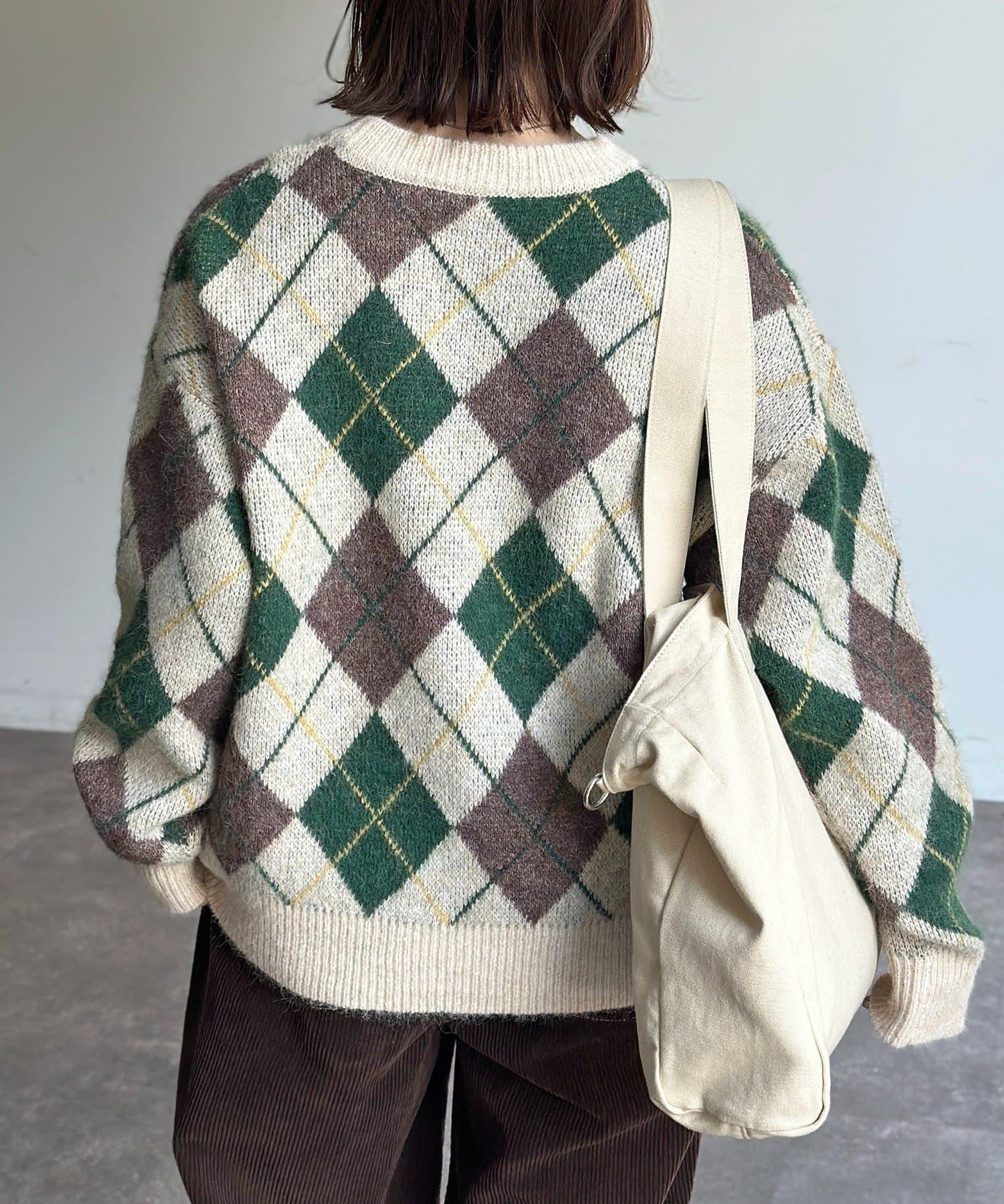 仿馬海毛格紋針織套頭衫