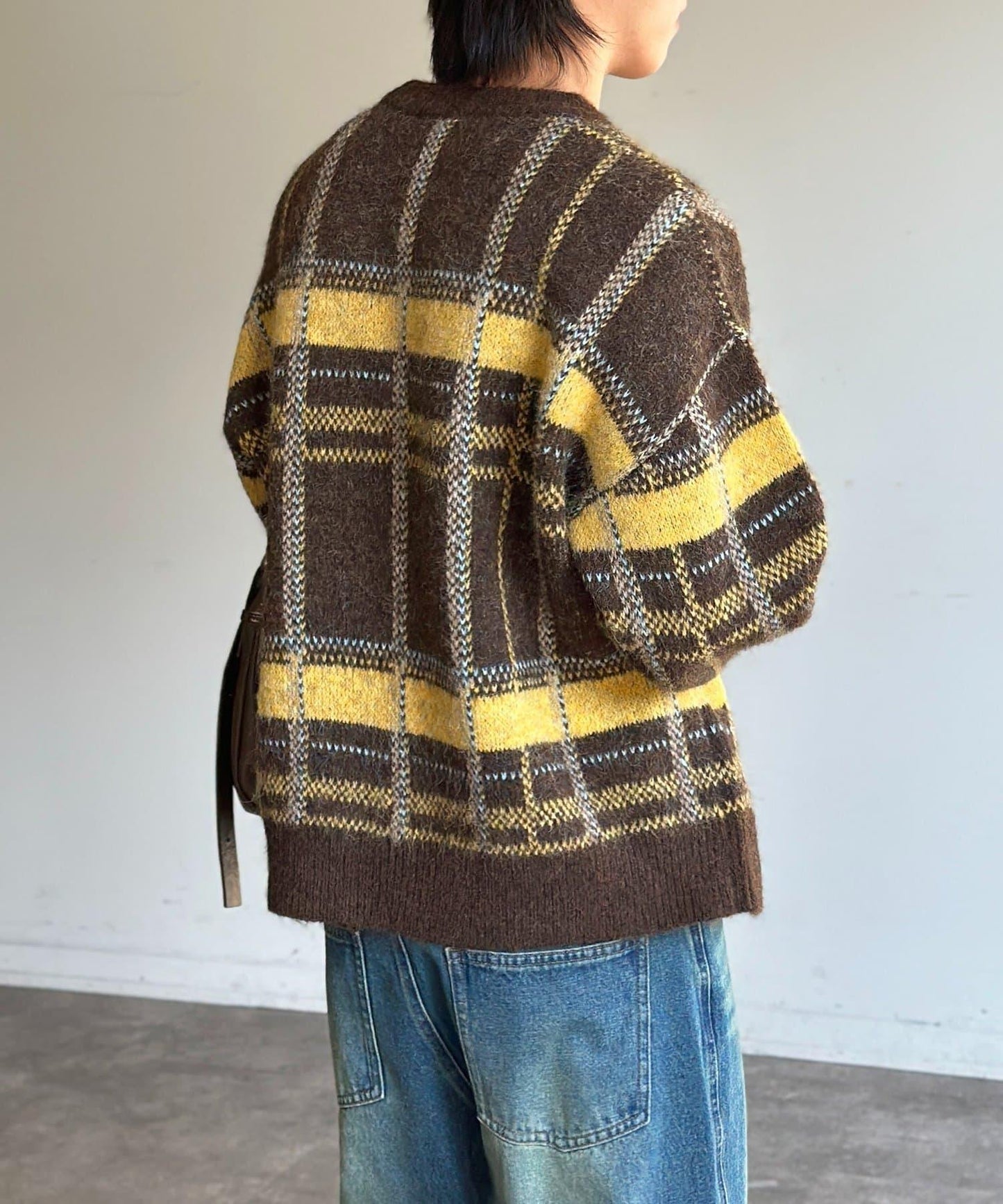 仿馬海毛格紋針織套頭衫