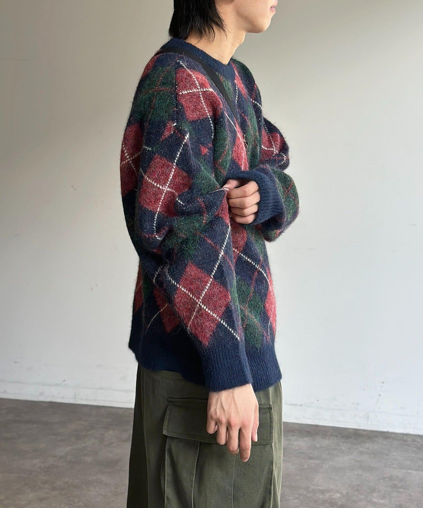 仿馬海毛格紋針織套頭衫