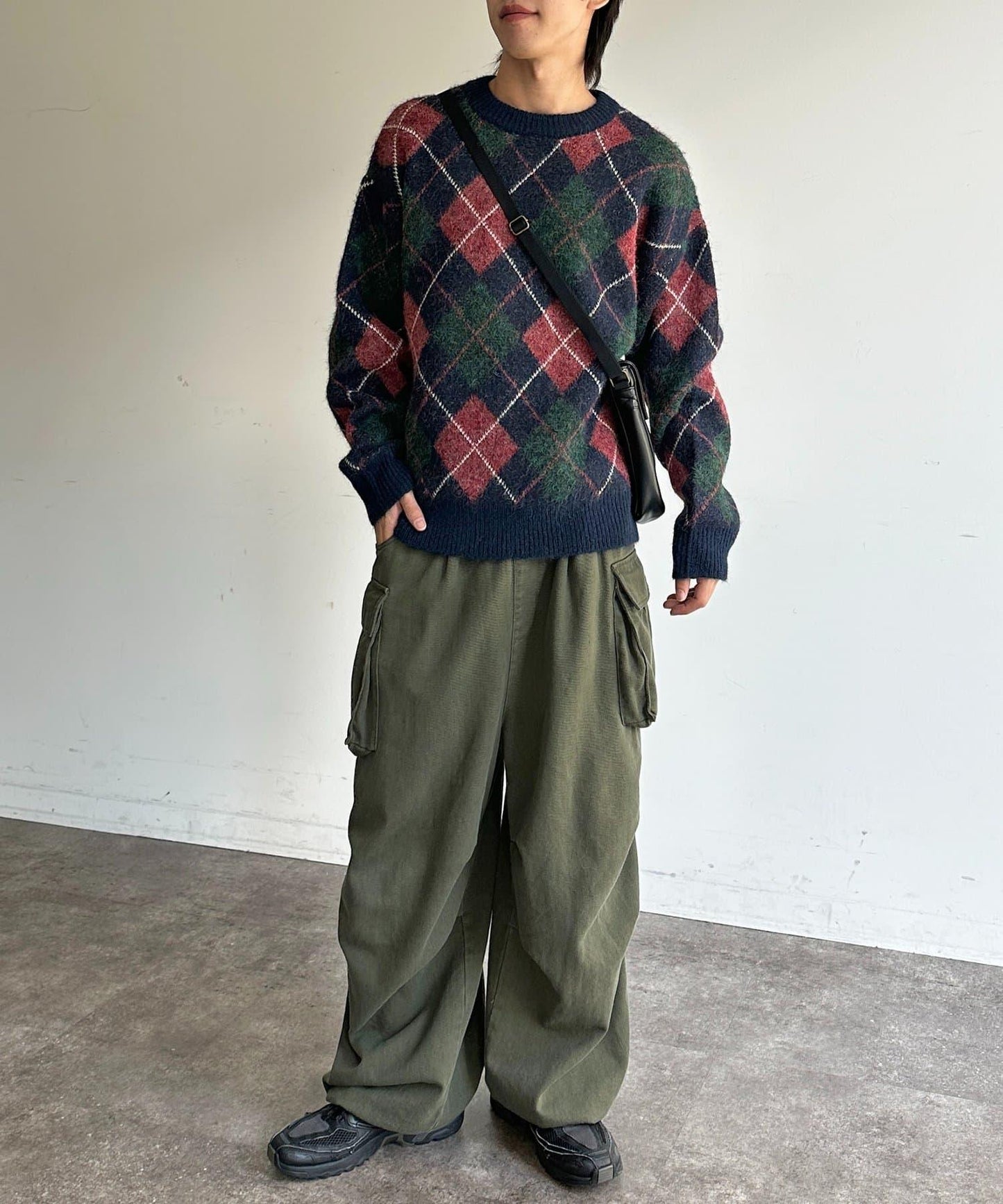 仿馬海毛格紋針織套頭衫