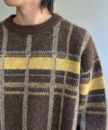 仿馬海毛格紋針織套頭衫