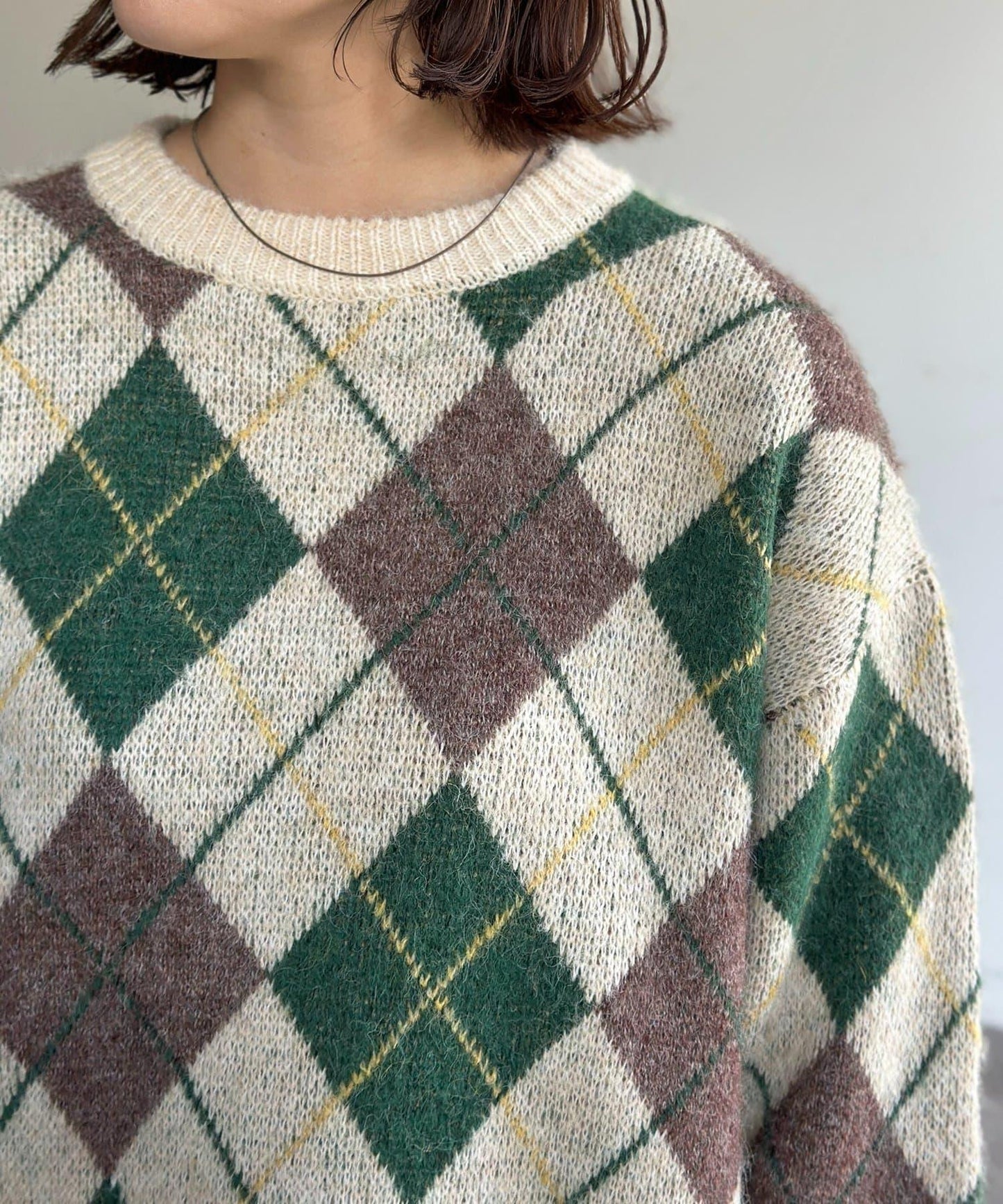 仿馬海毛格紋針織套頭衫