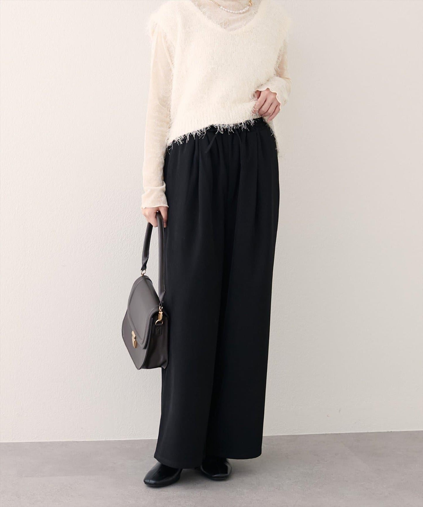 【natural couture】鬆緊腰寬腿褲