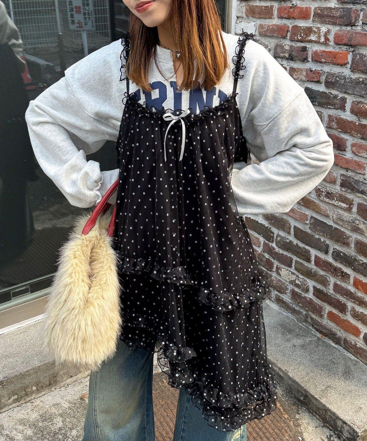 亮片波點網紗吊帶連衣裙