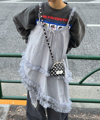 亮片波點網紗吊帶連衣裙