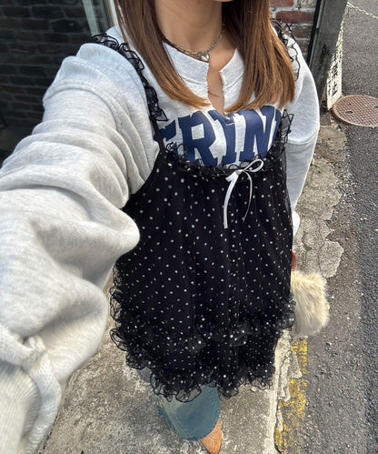 亮片波點網紗吊帶連衣裙