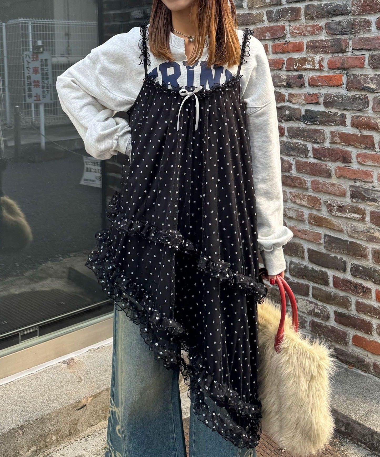 亮片波點網紗吊帶連衣裙