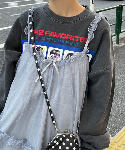 亮片波點網紗吊帶連衣裙