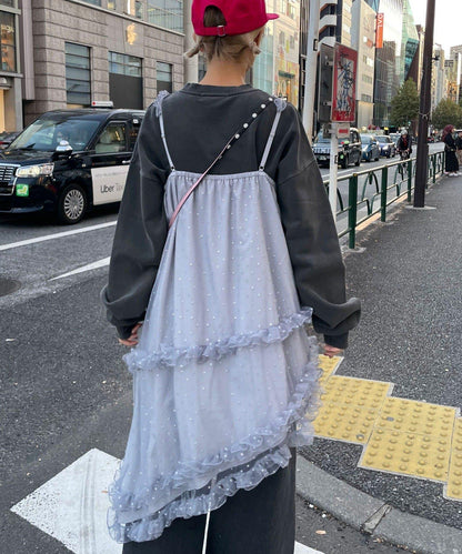 亮片波點網紗吊帶連衣裙