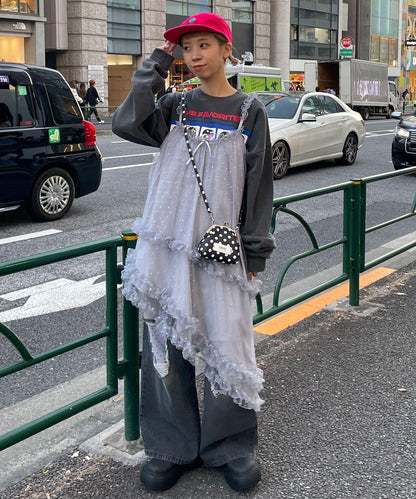 亮片波點網紗吊帶連衣裙