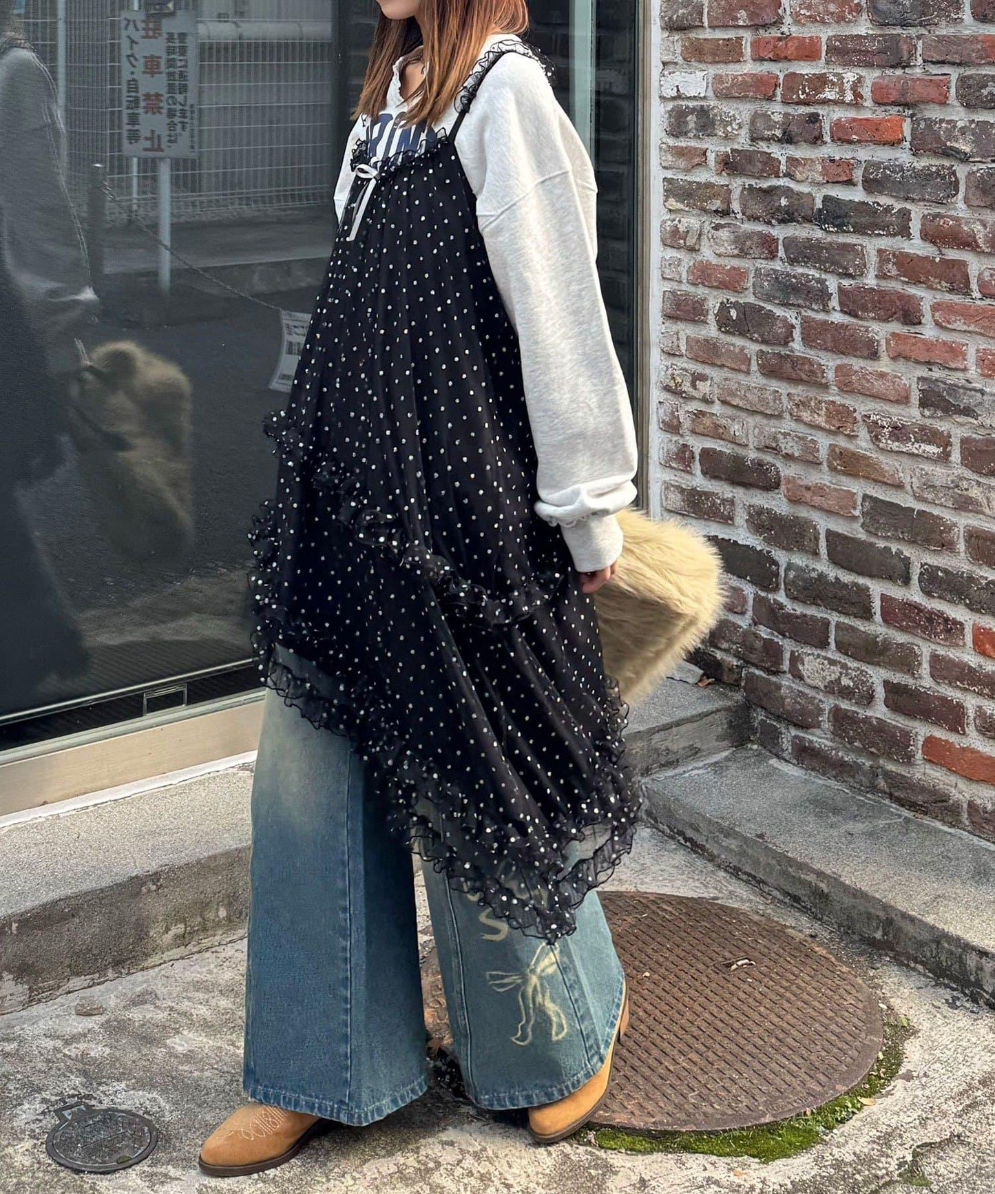 亮片波點網紗吊帶連衣裙